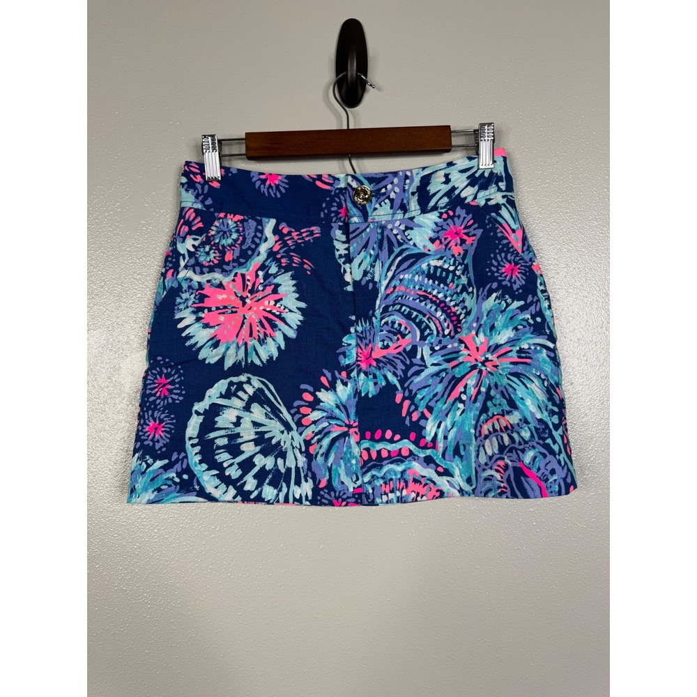 Lilly Pulitzer Madison Skort Pink Blue Floral Sea Print Size 0 Style 28855